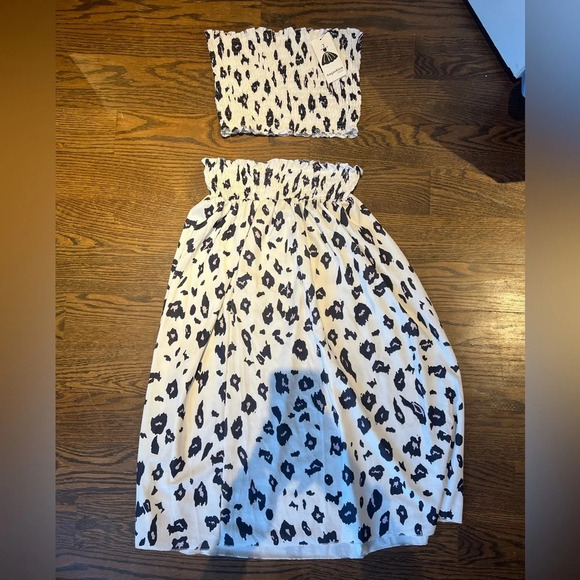 Angashion Women's Leopard Print Crop Top Maxi Skirt Set 2 Piece Outfit Dress NWT - Picture 2 of 4